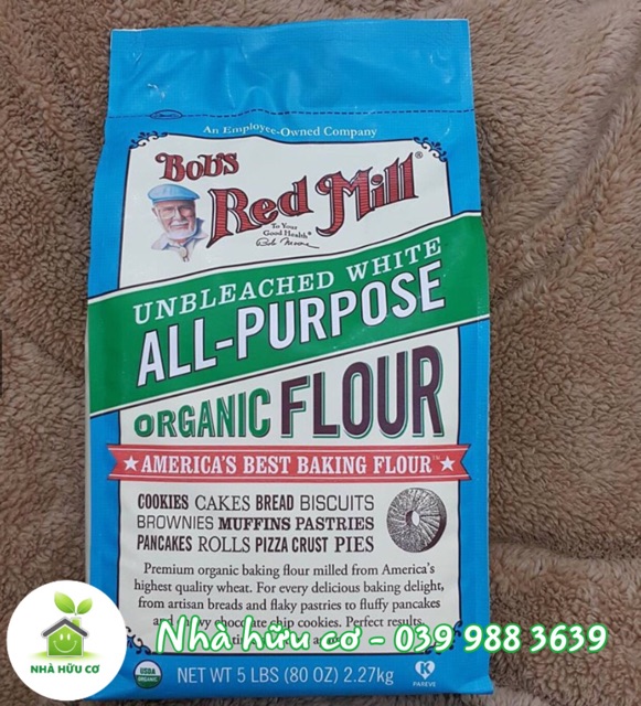 Bột mì nguyên cám/Bột mì đa dụng hữu cơ Bob's Red Mill túi zip 200g và 500g - Date: 9/2023