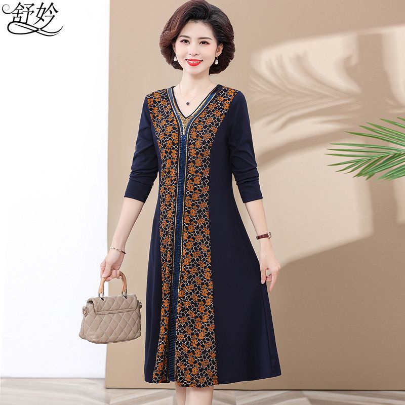 Đầm Dài Qua Gối Tay Dài Phong Cách Mới Cho Phụ Nữ Trung Niên