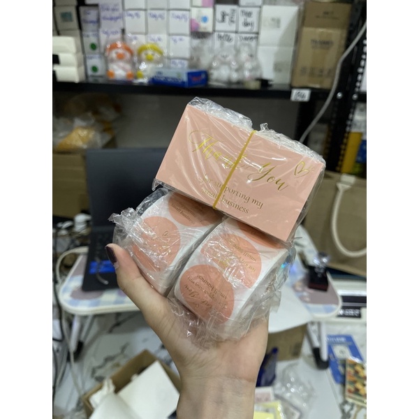 CUỘN TEM DÁN STICKER CARD HỒNG CAM ĐÀO THANK YOU, NIÊM PHONG QUẦN ÁO, PHỤ KIỆN, HÀNG ĐÓNG GÓI, DECOR, TRANG TRÍ VINTAGE