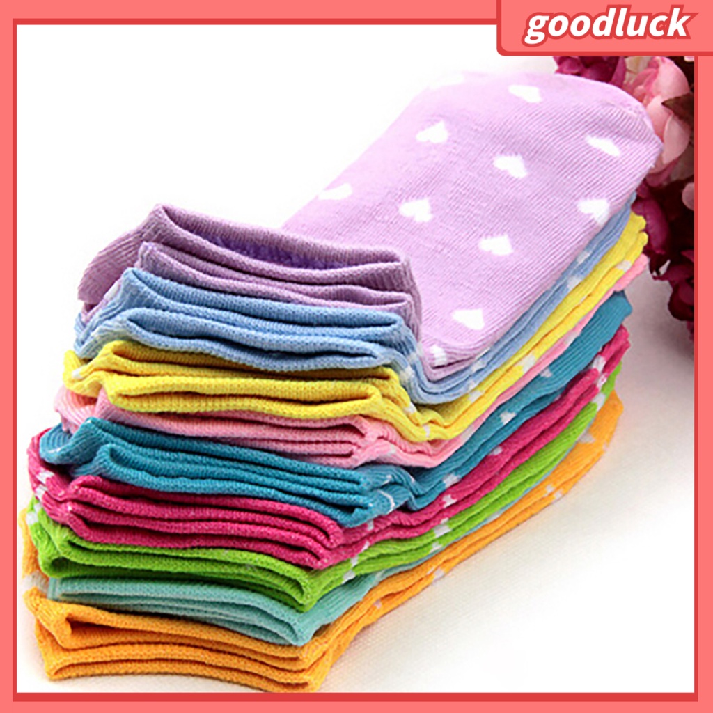 Set 5 Đôi Tất Cotton Ngắn Hoạ Tiết Trái Tim Xinh Xắn Cho Nữ