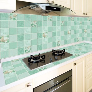 Cuộn 5m giấy dán bếp khổ 60cm - lá vuông xanh ecc026