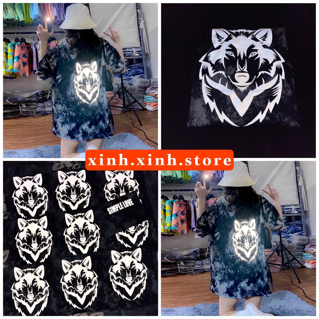 Áo thun loang màu From rộng Tay lỡ Unisex phản quang hình sói cực ngầu | BigBuy360 - bigbuy360.vn