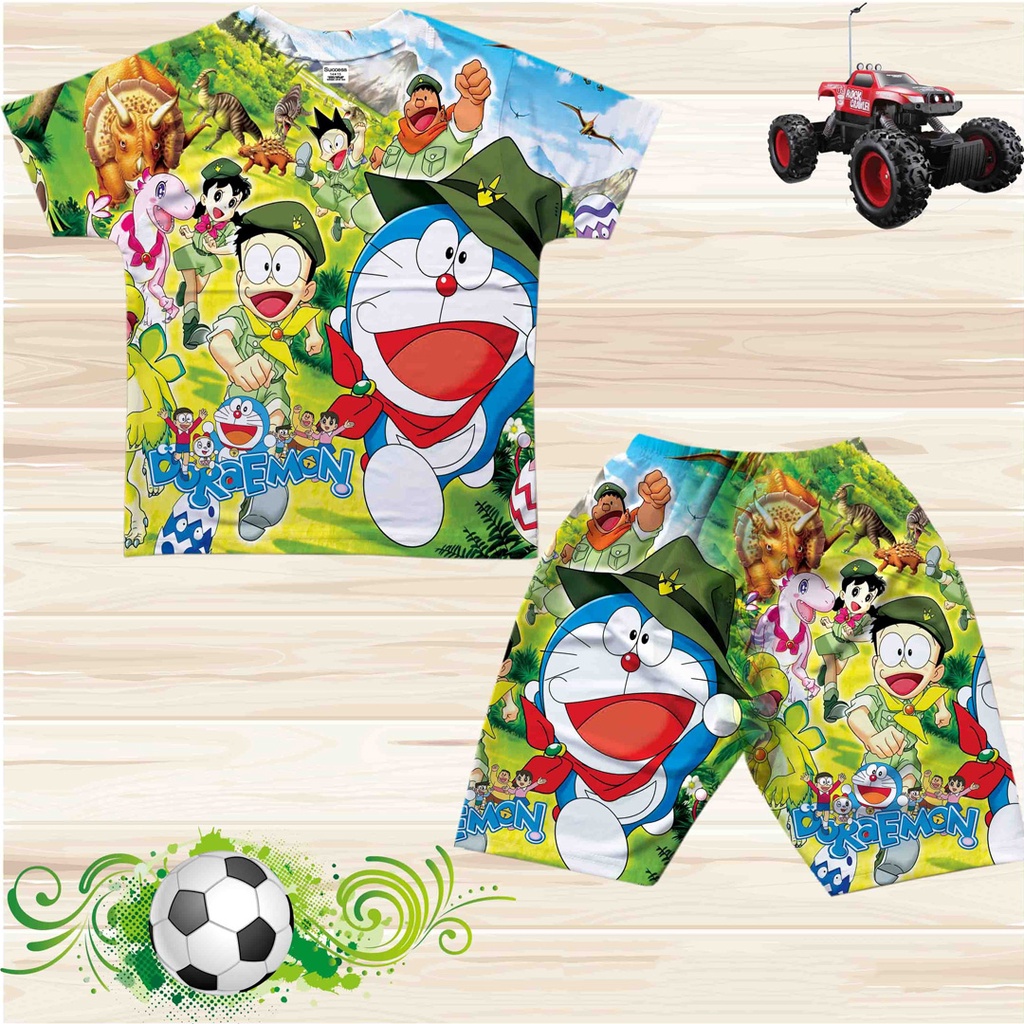 Bộ thun cotton lạnh in 3d mèo máy Doreamon  nobita cho bé trai