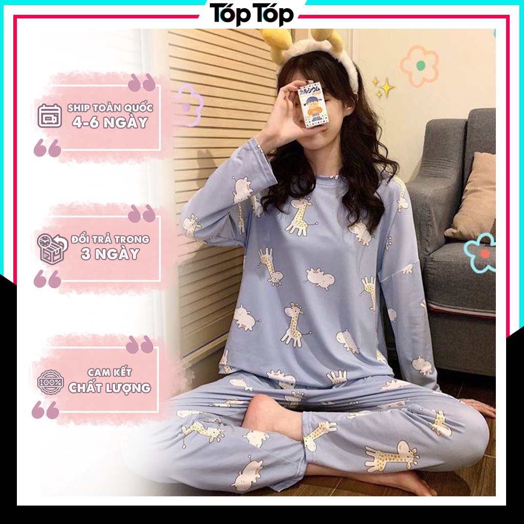 Đồ ngủ nữ mặc nhà tay dài quần dài, bộ quần áo ngủ thun mỏng thu đông chất mỏng dịu cực dễ thương TDD01