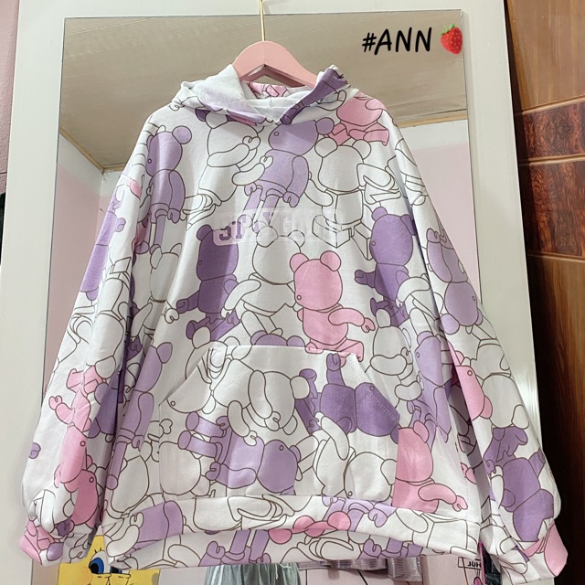 Áo nỉ hoodie gấu tím hồng siêu to siêu ấm 🐻