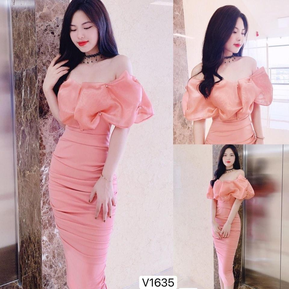Đầm thiết kế hồng bánh bèo ngực và tay SANG CHẢNH V1635_Hela Shop (kèm ảnh thật) | BigBuy360 - bigbuy360.vn