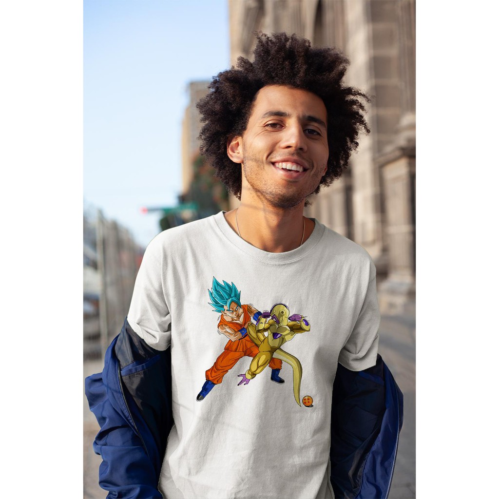 Áo thun in hình Dragon ball super songoku super saiyan blue and frieza golden