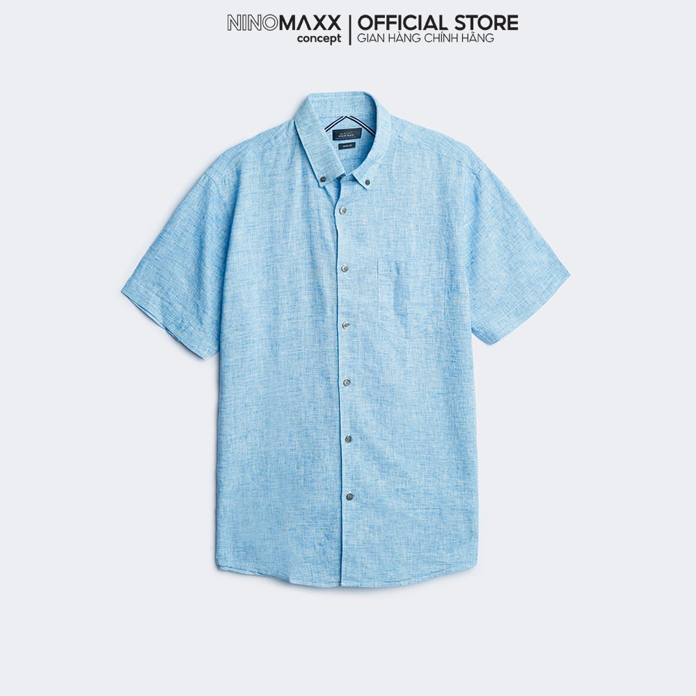 Ninomaxx Áo Sơ Mi Nam cộc tay dáng regular fit nhiều màu cotton pha lanh 1811008