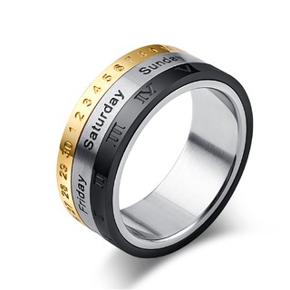 Nhẫn thép titan khắc số la mã qf050