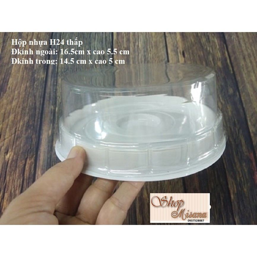 Bộ 50 hộp nhựa tròn đựng bánh đế trắng KT: 14.5 CM X CAO 5 CM - H24 Tròn thấp