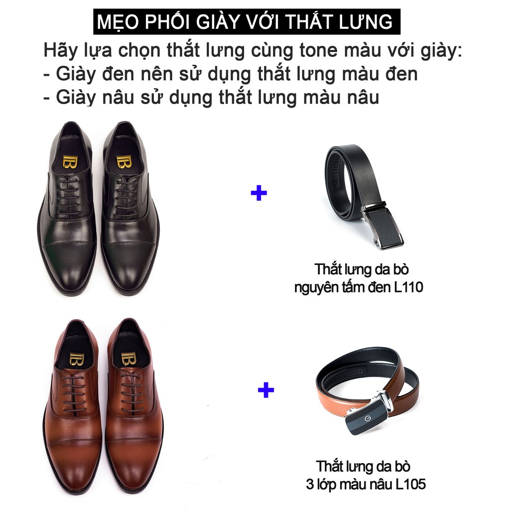 Giày nam oxford công sở da bò nappa cao cấp màu nâu G106- Bụi leather- hộp sang trọng -Bảo hành 12 tháng