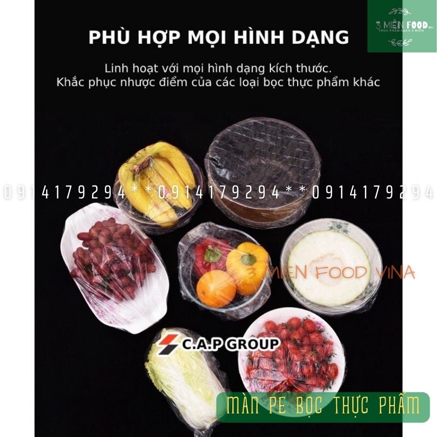 [HCM]Màng bọc thực phẩm,màng pe bọc thực phẩm có thun,màng pe bảo quản thực phẩm,túi gấu có chun bọc đồ ăn co giãn-3mien