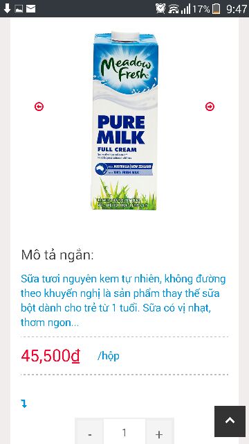 Sữa tươi nguyên kem Meadow Fresh Hộp 1L