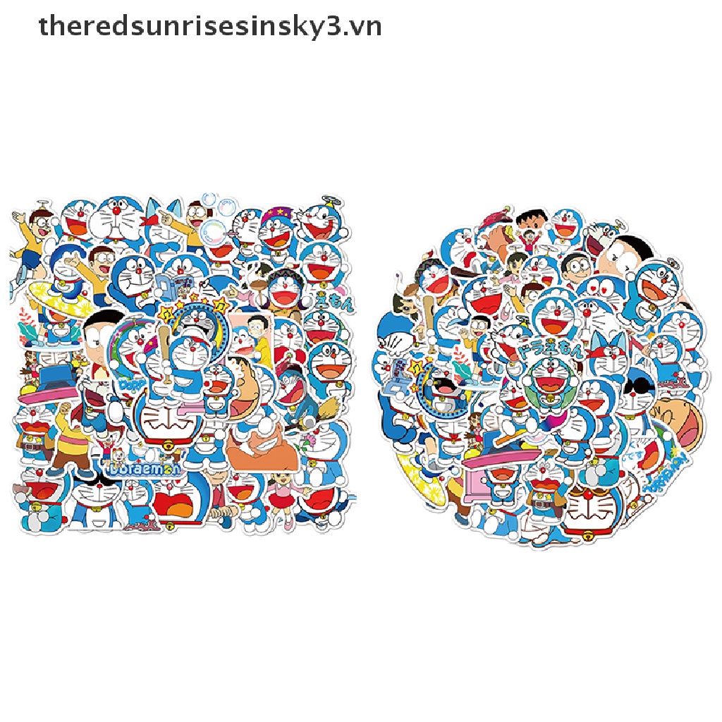 Bộ 50 miếng dán trang trí xe hơi/ xe máy/ hành lý hình Doraemon dễ thương tiện dụng