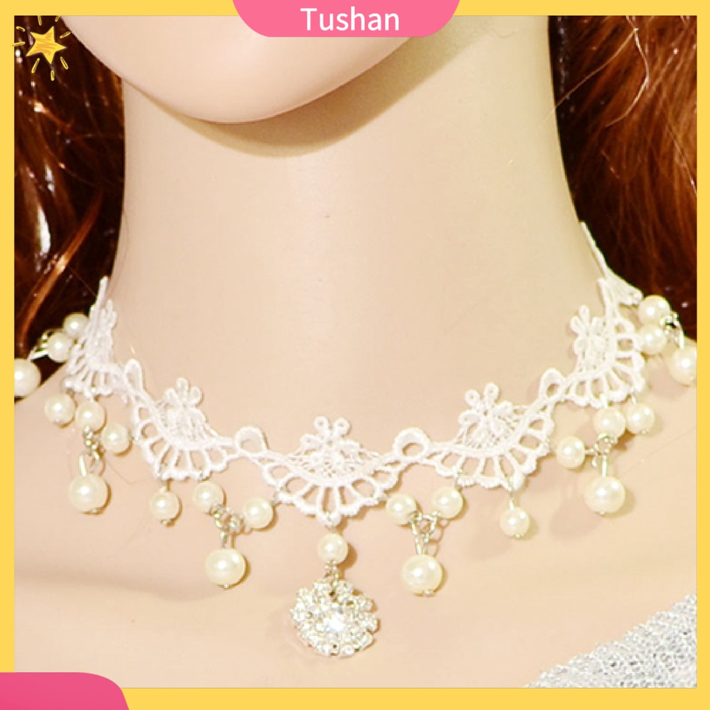Vòng cổ choker ren đính ngọc trai giả sang trọng