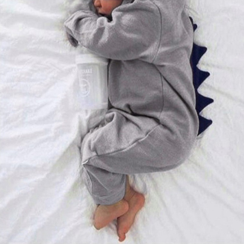 Bộ Áo Liền Quần Có Mũ In Hình Khủng Long Thời Trang Cho Bé Trai / Gái Sơ Sinh