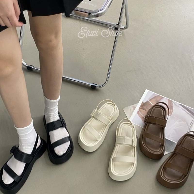 Oeggeo shop Xăng đan Đế Bệt Cài Hai Nút Cho Nữ