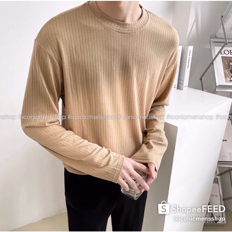 Áo thun nam dài tay sọc gân fom rộng style thanh lịch