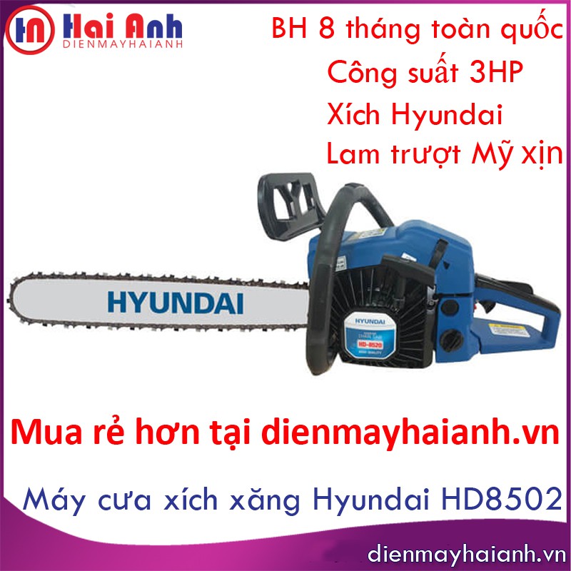 Máy cưa xích chạy xăng Hyundai chính hãng chất lượng cao. Cưa cây xẻ gỗ nhanh chóng