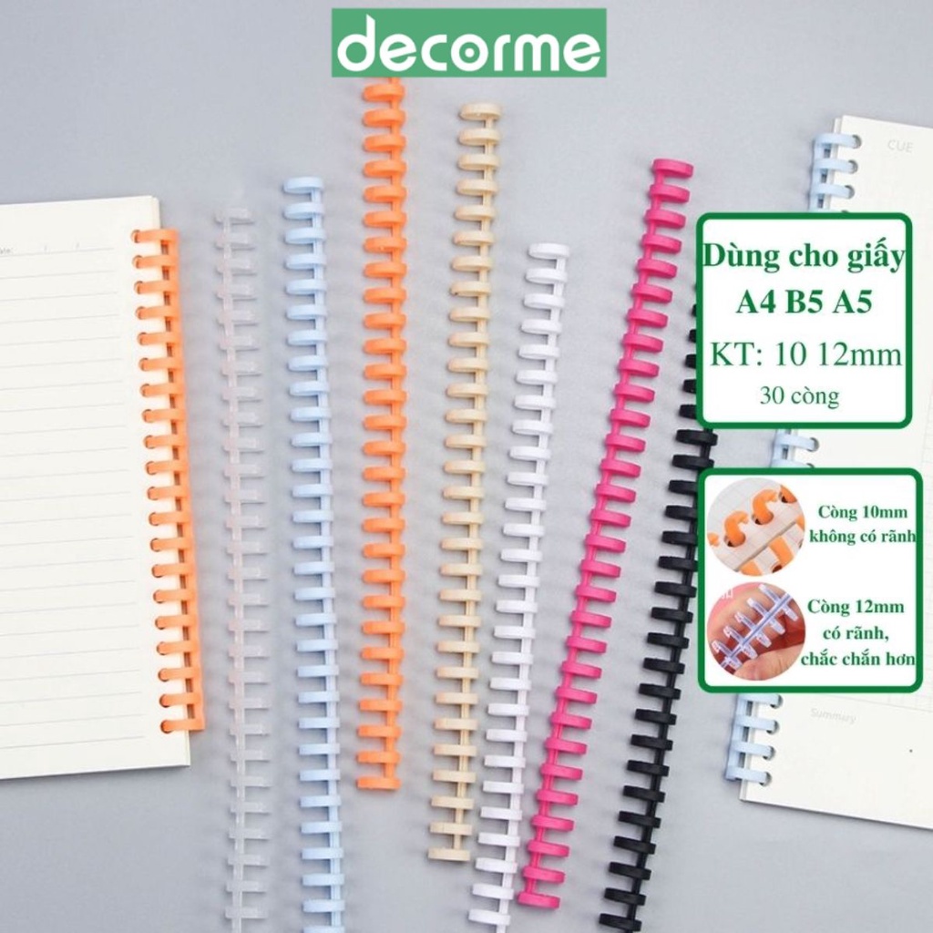 Còng giấy DecorMe thanh còng nhựa A4 B5 A5 20 26 30 lỗ làm sổ còng, binder đóng gáy sổ