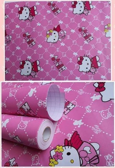 Có giảm phí vận chuyển. 10m giấy dán tường hello kitty sọc hồng có sẵn keo. Mẫu hồng siêu dễ thương. Hàng nhiều mẫu.