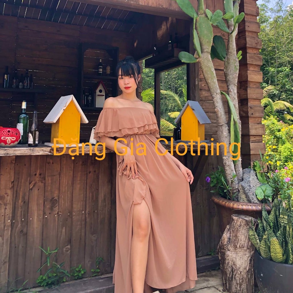Đầm dự tiệc xẻ tà, đầm maxi bèo vai, đầm đi biển giá rẻ, đầm maxi xẻ tà, đầm dự tiệc sang trọng DG4377