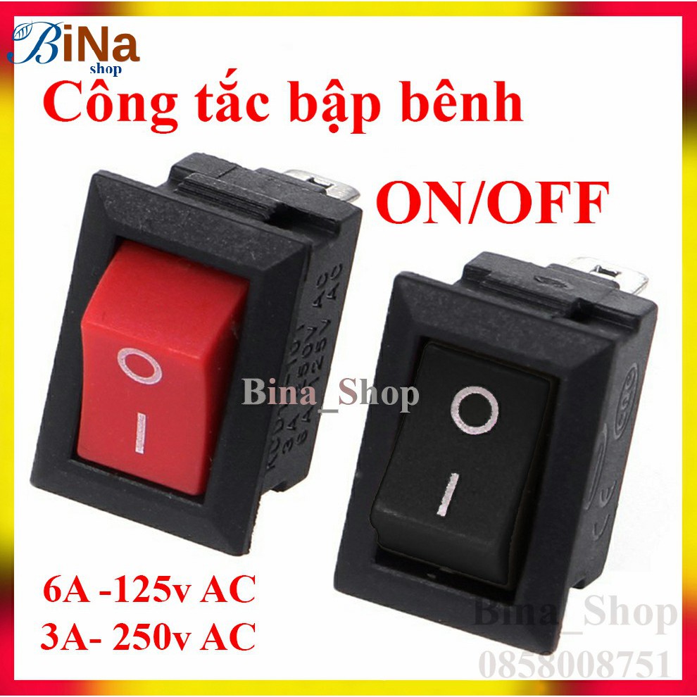 [10 cái] Công tắc bập bênh 10x15mm 6A 250V đỏ / đen