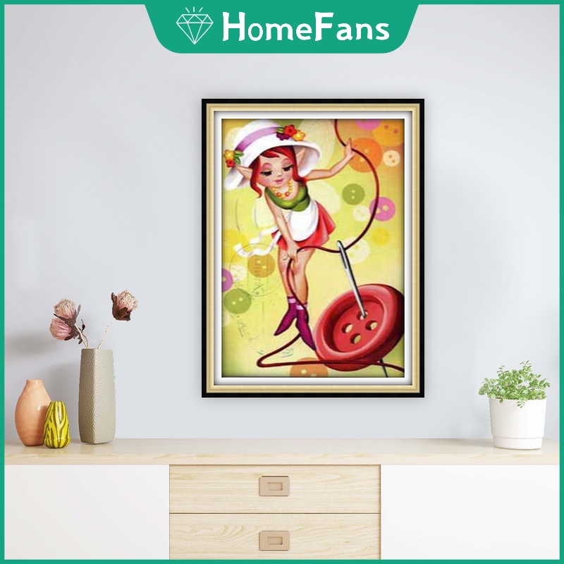 Bộ Tranh Đính Đá 5D Họa Tiết Cô Gái &amp; Đầu Bếp Hoạt Hình Độc Đáo DIY Dùng Trang Trí Nhà Cửa