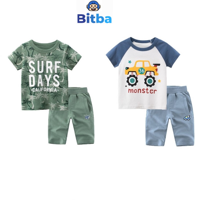 Quần Áo Bé Trai Bộ Dồ Bé Trai Áo Thun, Quần Lửng In Hình Đáng Yêu
