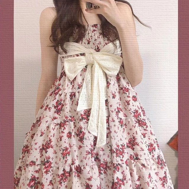 Đầm Hai Dây Họa Tiết Hoa Phong Cách Vintage Thời Trang Mùa Hè