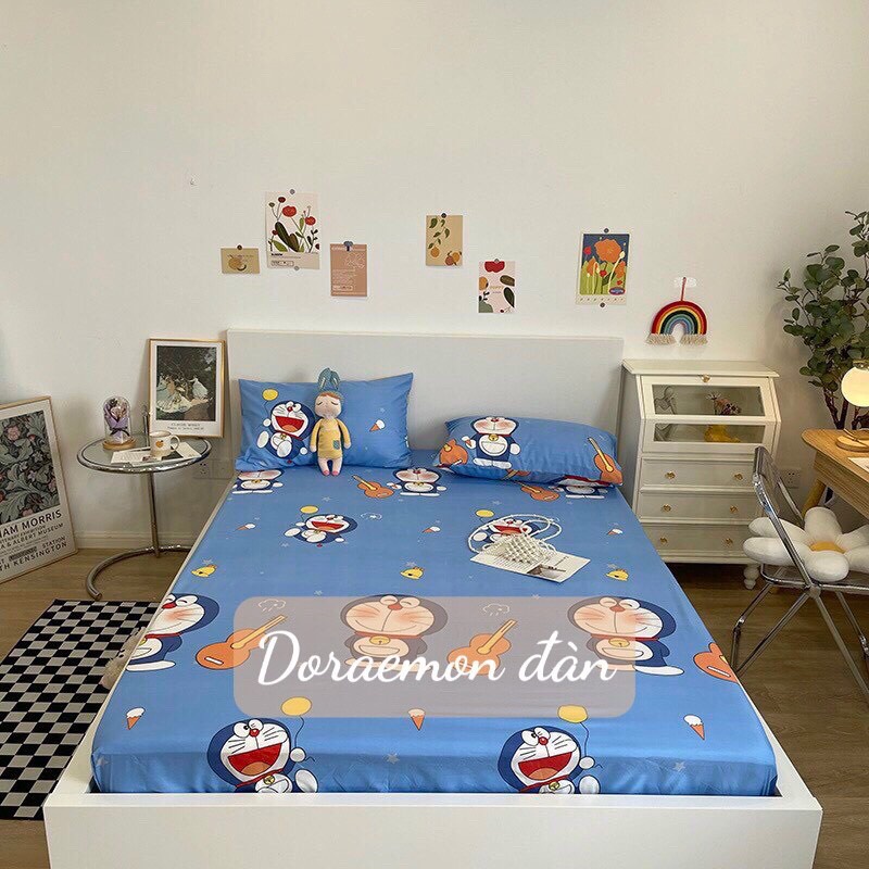 Bộ Ga Gối Cotton Poly Nhập Khẩu,Đủ kích thước,có chọn mẫu-mẫu doremon đàn