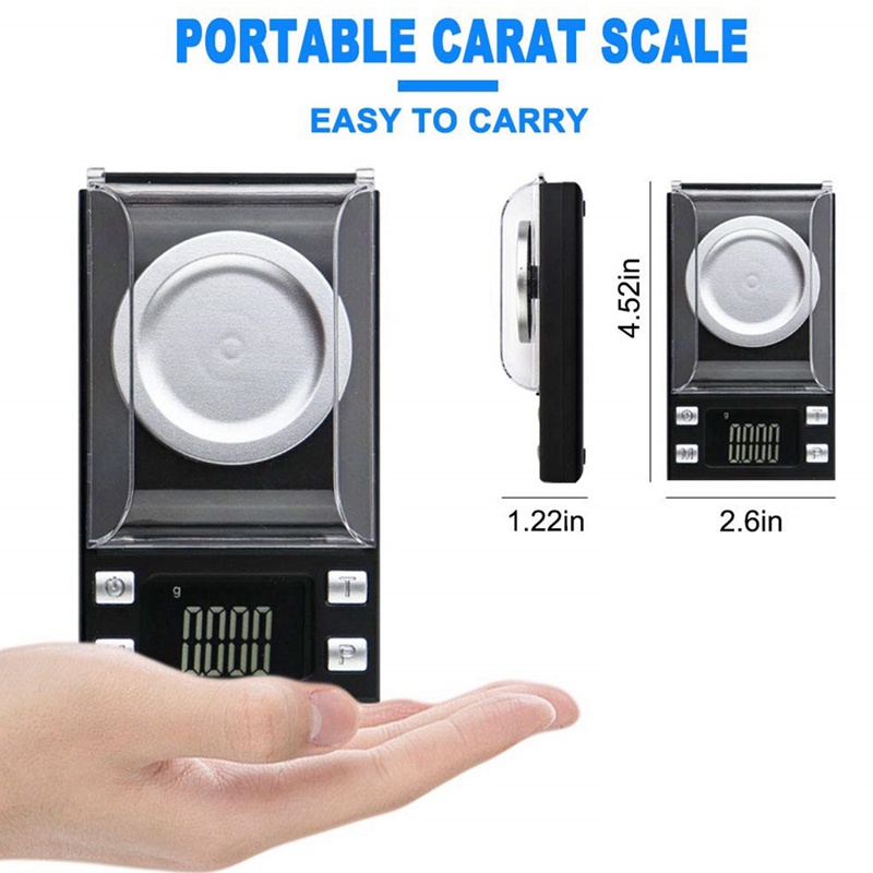 Cân miligam kỹ thuật số 100G '0.001G , Cân trang sức Carat Mini có độ chính xác cao cho cân bỏ túi với trọng lượng hiệu chuẩn