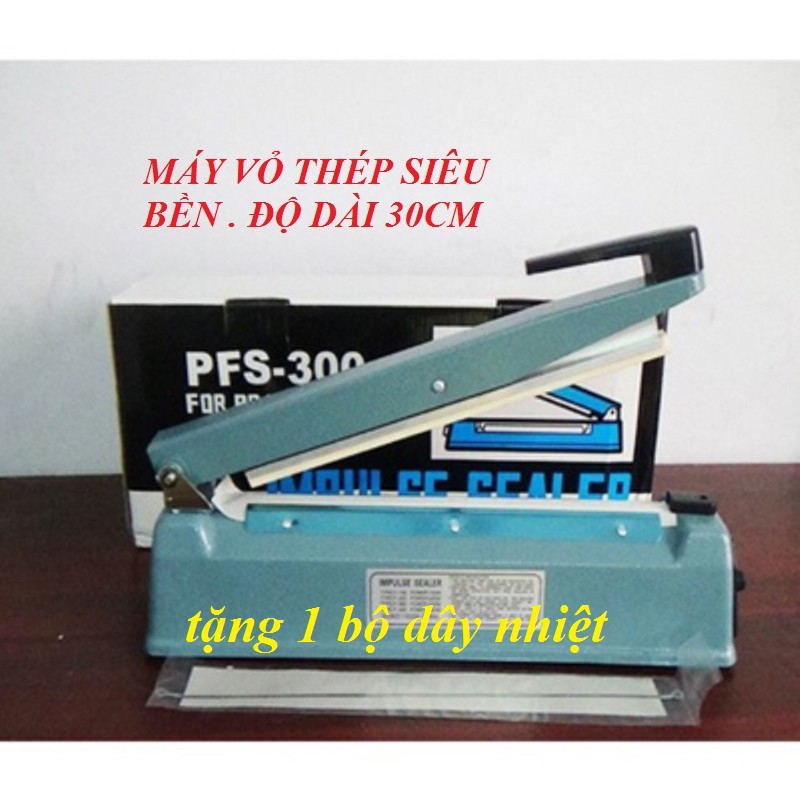 Máy cắt màng co giá rẻ PFS300, Máy hàn miệng túi vỏ sắt siêu bền tặng kèm bộ dây tải nhiệt