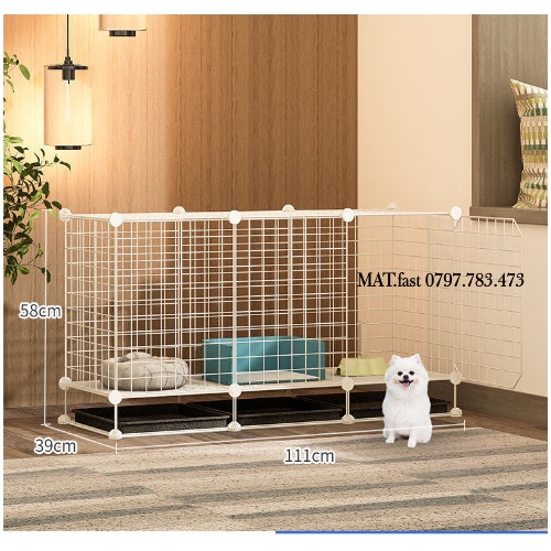 &lt; Tặng Búa &gt; COMBO Chuồng Chó lắp ghép 2 ô bằng lưới sắt , có chân - kèm khay vệ sinh
