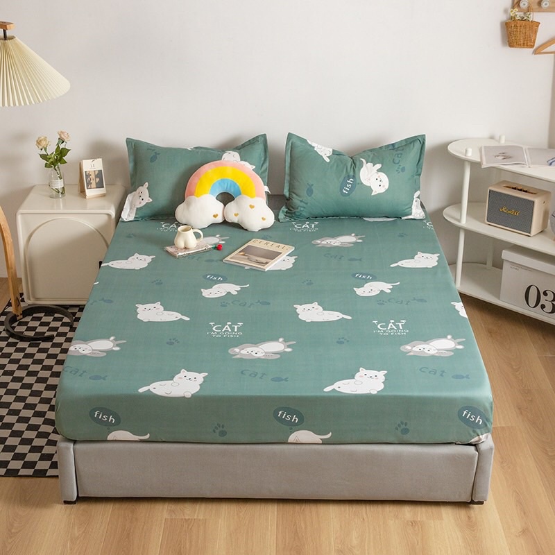 Bộ Ga Trải Giường Kèm 2 Vỏ Gối Nằm Evihome Vải Cotton Poly Xinh Xắn Nhập Khẩu