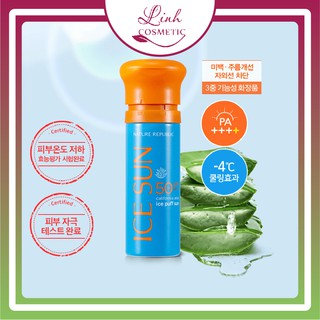 [Mẫu Mới 2020] Kem chống nắng ICE SUN SPF50+ Nature republic ice puff sun Mát lạnh, Sáng tone da che khuyết điểm