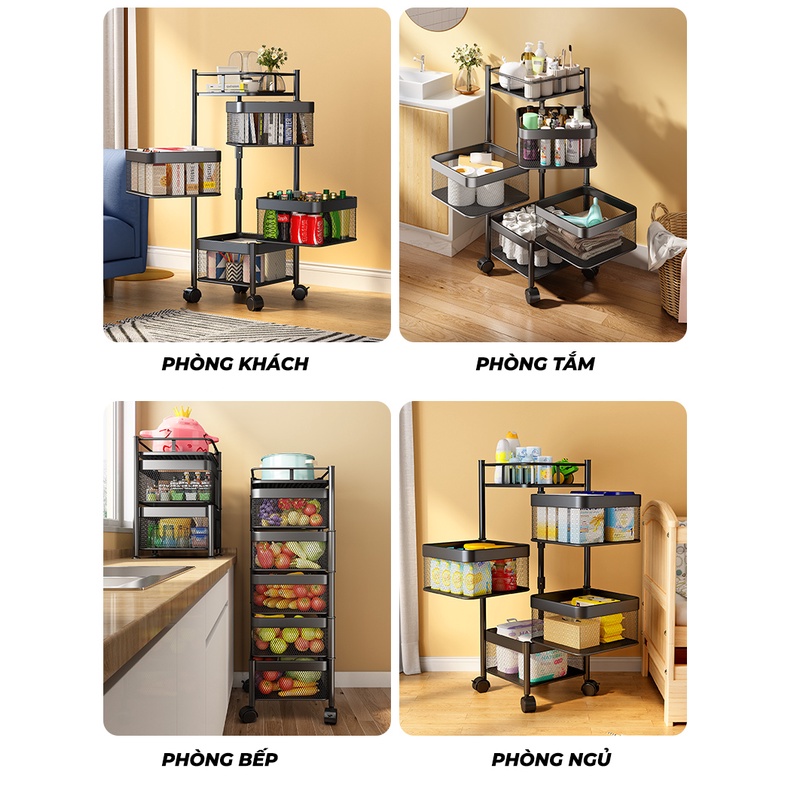 [ TẶNG BÁNH XE] Kệ tròn, vuông đa năng - Kệ đựng đồ nhà tắm, phòng khách, nhà bếp - Phù hợp mọi không gian