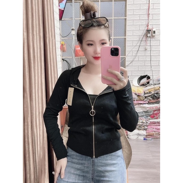 Áo khoác len dây kéo có nón hàng mới về