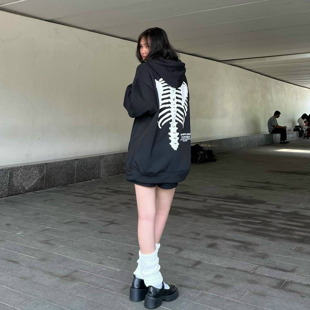 Áo Hoodie xanh lá The White Adams Bộ xương form rộng unisex cực đẹp