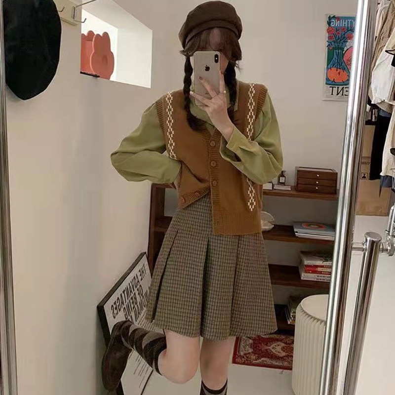 Áo khoác len không tay kẻ sọc phối màu thời trang mùa thu kiểu retro cho nữ | BigBuy360 - bigbuy360.vn