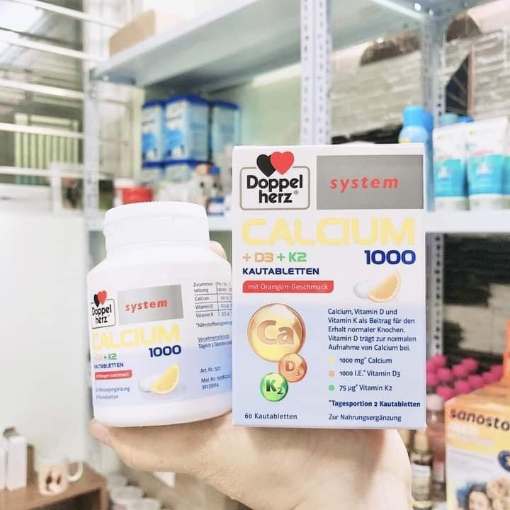 Kẹo canxi cho bé ⚡ CAO CẤP ⚡ Kẹo nhai vị cam Calcium 1000+ D3+K2 Doppel System 60v Bổ sung canxi phát triển chiều cao