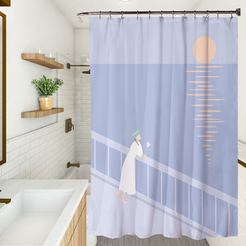Rèm treo cửa nhà tắm họa tiết xinh xắn chống thấm nước tiện lợi