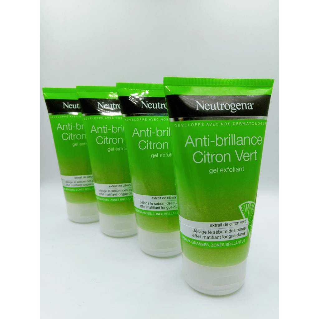 [Thanh lọc sáng da sạch mụn] Sữa rửa mặt tẩy da chết NEUTROGENA Anti-brillance Citron Vert dạng gel 150ml hàng Pháp