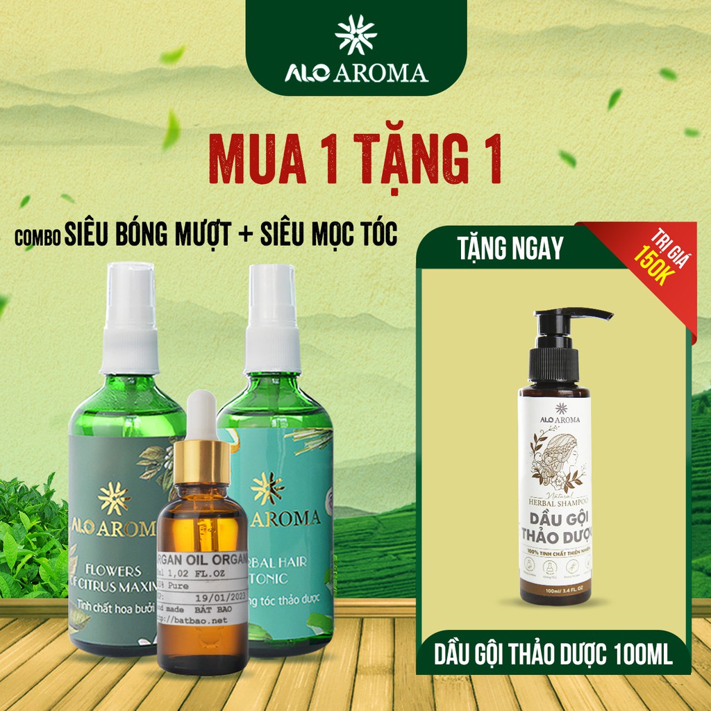 SIÊU MỌC TÓC + SIÊU BÓNG MƯỢT CHỐNG RỐI TÓC: Combo Xịt dưỡng tóc 10 loại thảo dược + Toner hoa bưởi + 30ml Dầu Argan oil