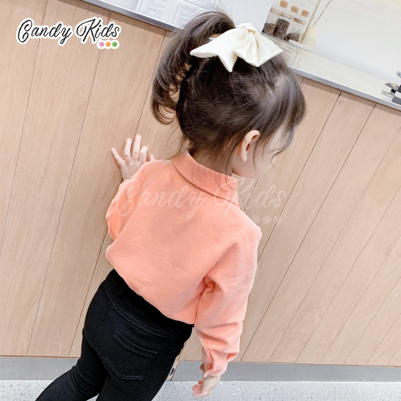 Áo Sơ Mi Cotton Cổ Thắt Nút In Hình Mèo Đáng Yêu Cho Bé Gái 3-4 Tuổi