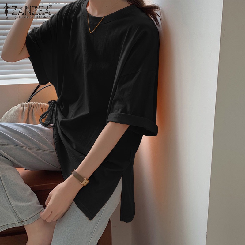 Áo tay lửng ZANZEA rút dây màu trơn cổ điển thời trang cho nữ