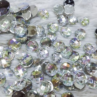 Hạt cườm đá nhựa acrylic trắng ánh nhũ 7 màu kết áo dài váy đầm nhiều giác size 1cm