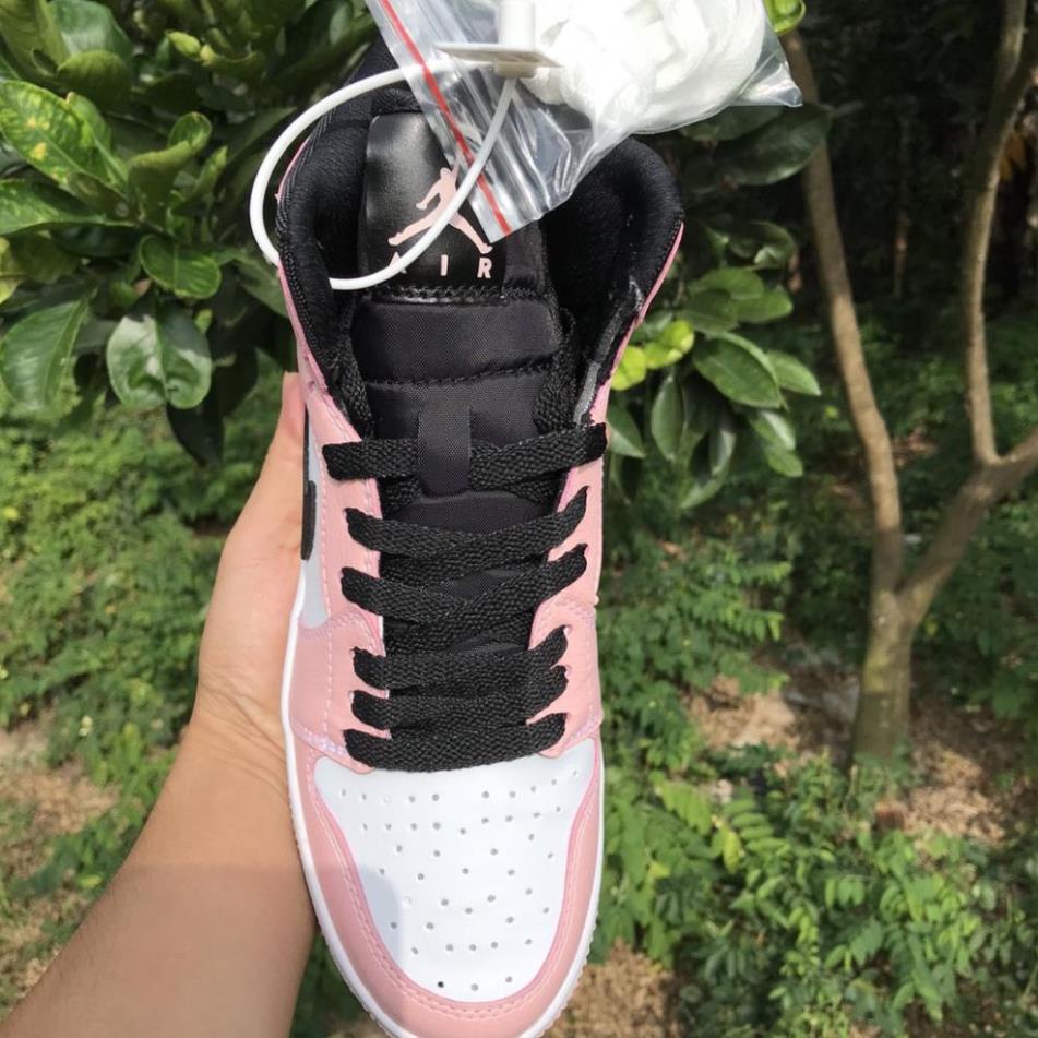 Giày Air Jordan 1 Mid Hồng Pink Quartz, giày thể thao jordan hồng đen cao cổ nữ hàng cao cấp size 36-39 | BigBuy360 - bigbuy360.vn