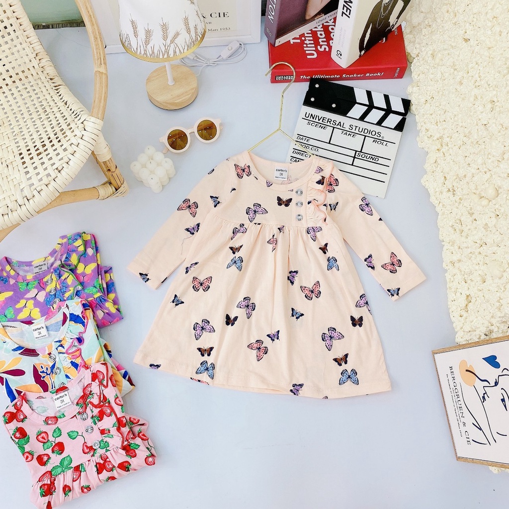 Váy đầm dài tay mặc thu đông chất cotton xuất dư Gymkids BB angel  xinh xắn cho bé gái