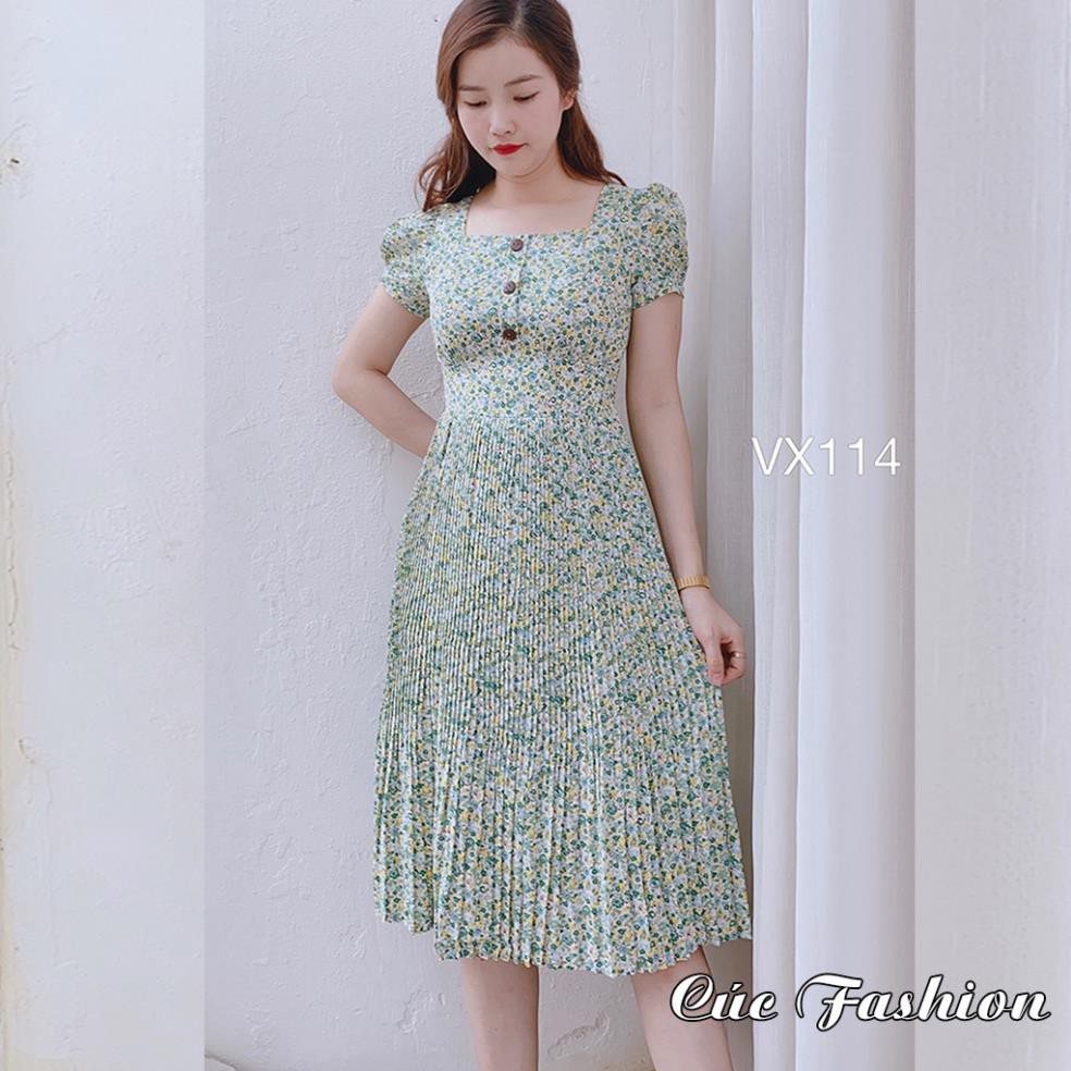 Váy liền thân công sở cao cấp đẹp Cúc Fashion VX114 váy nữ hoa nhí cúc gỗ ་ .